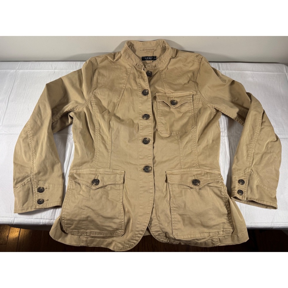 Lauren Ralph Lauren Womens Tan Khaki Cotton Utility Field Jacket Size 16